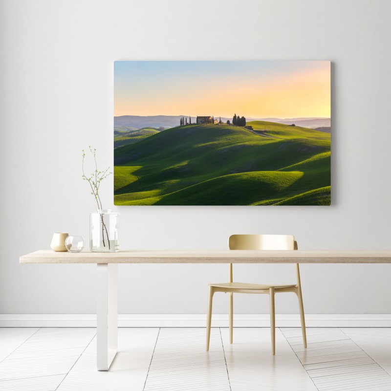 Leinwandbild bauernhaus auf grünen hügeln, Crete Senesi – Wallnifity® Leinwandbild bauernhaus auf grünen hügeln, Crete Senesi – Wallnifity®