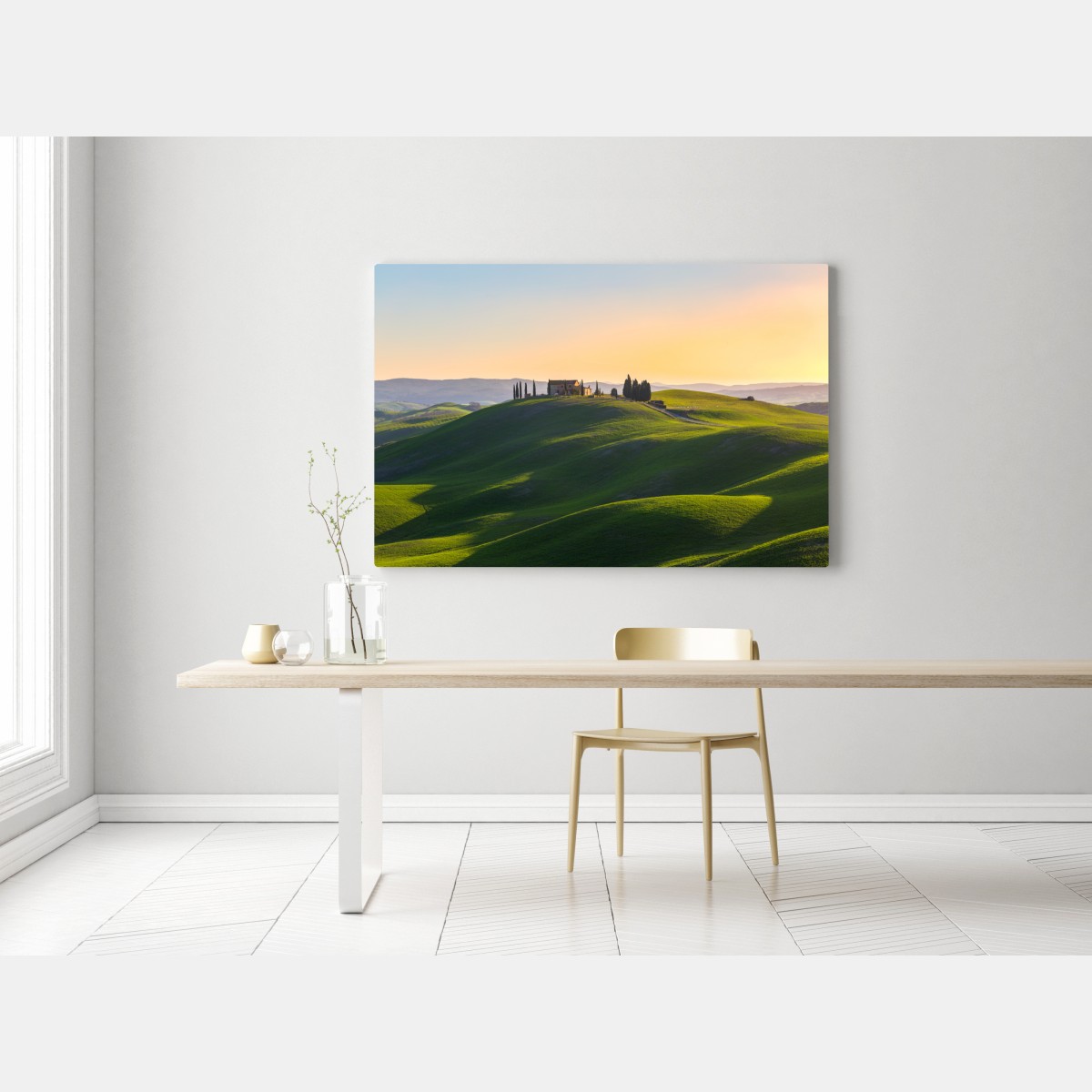 Leinwandbild bauernhaus auf grünen hügeln, Crete Senesi – Wallnifity® Leinwandbild bauernhaus auf grünen hügeln, Crete Senesi – Wallnifity®