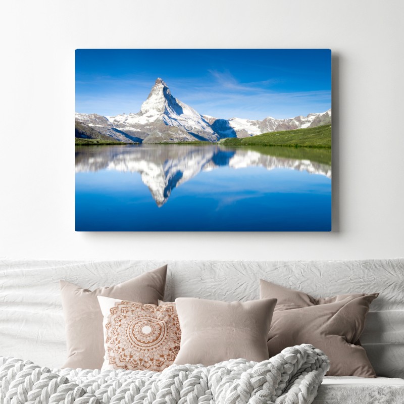Leinwandbild majestätische bergspiegelung über alpensee – Wallnifity® Leinwandbild majestätische bergspiegelung über alpensee – Wallnifity®