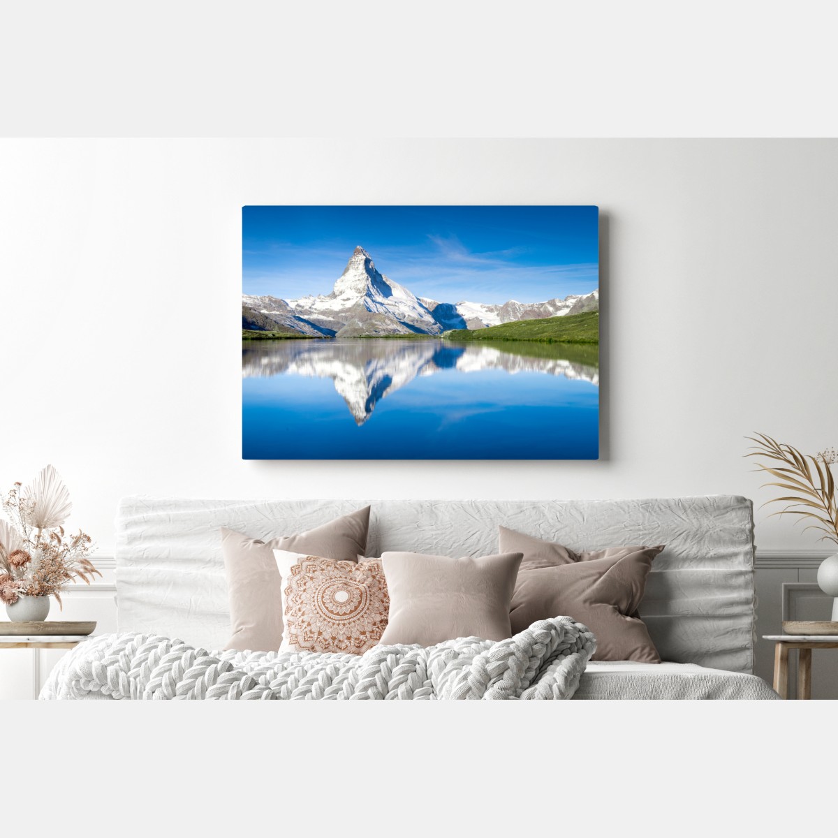 Leinwandbild majestätische bergspiegelung über alpensee – Wallnifity® Leinwandbild majestätische bergspiegelung über alpensee – Wallnifity®