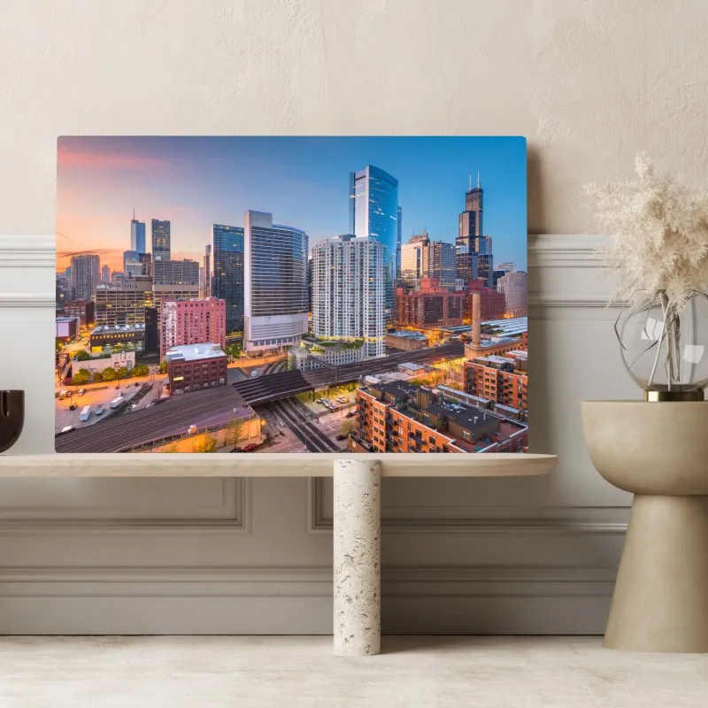 Leinwandbild Chicago skyline bei dämmerung – Wallnifity®