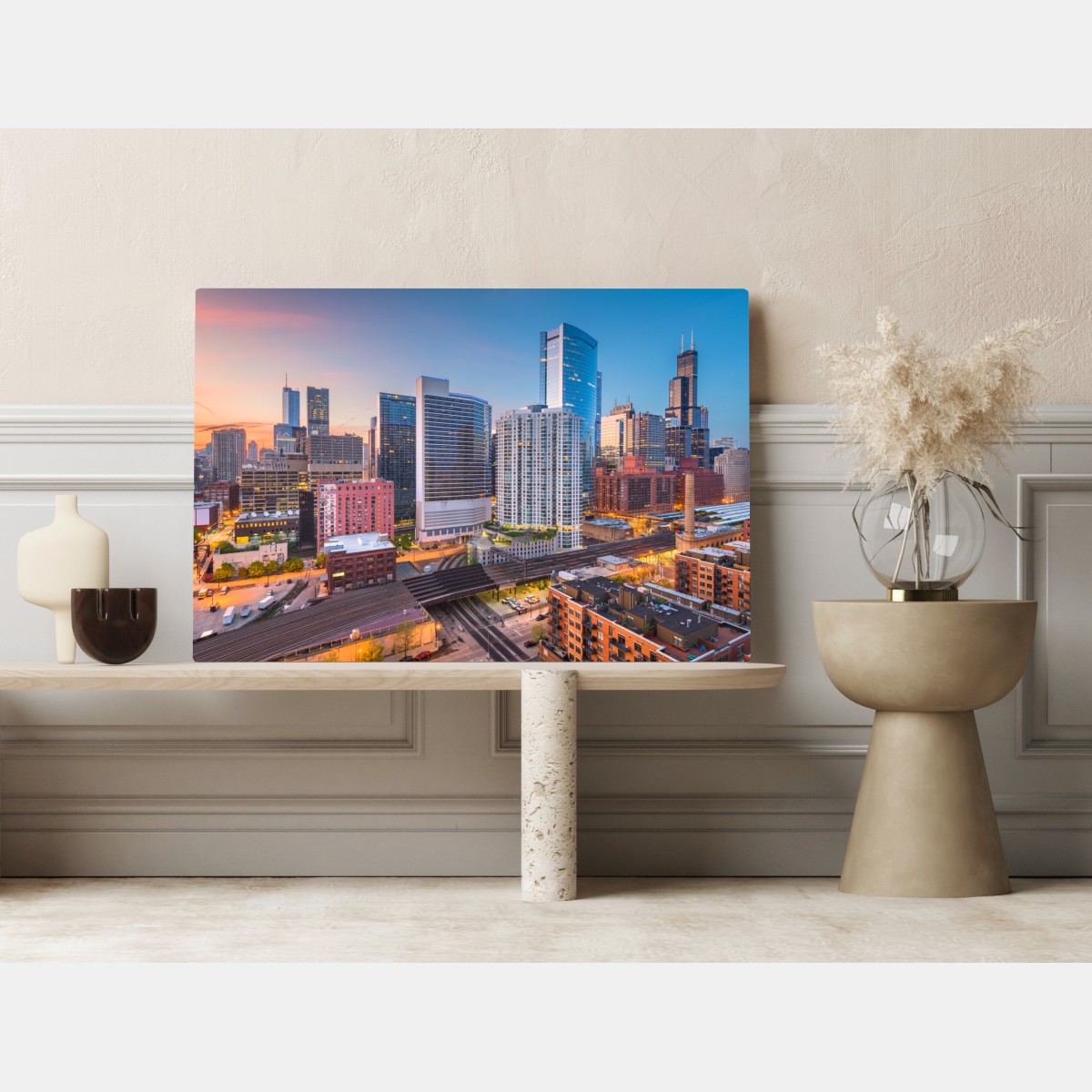 Leinwandbild Chicago skyline bei dämmerung – Wallnifity®