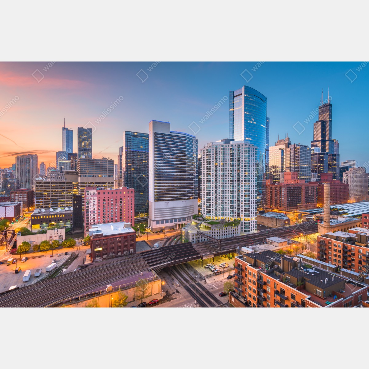 Leinwandbild Chicago skyline bei dämmerung – Wallnifity®