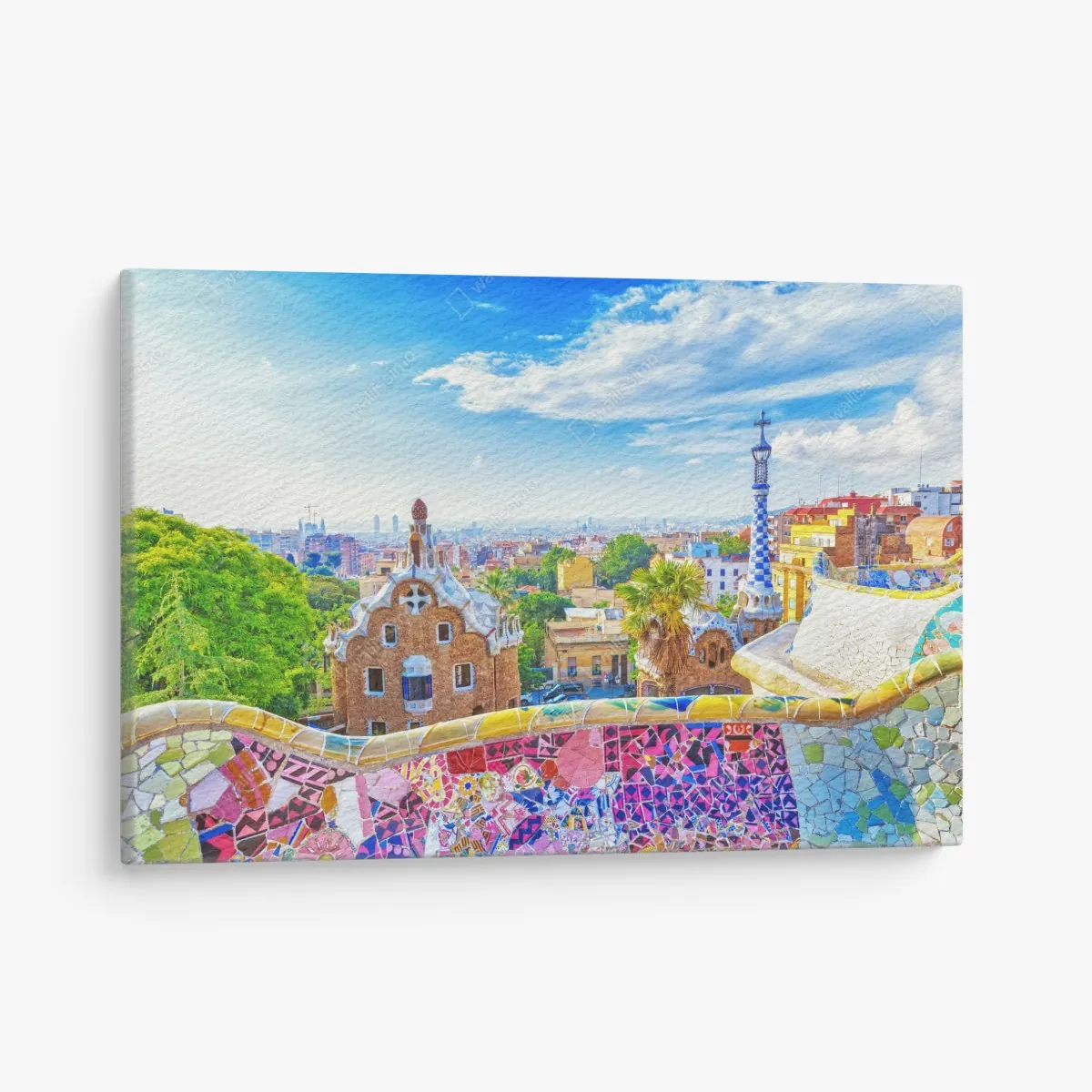 Leinwandbild lebendiges Barcelona Park Güell mosaik panorama – Wallnifity® Leinwandbild lebendiges Barcelona Park Güell mosaik panorama – Wallnifity®