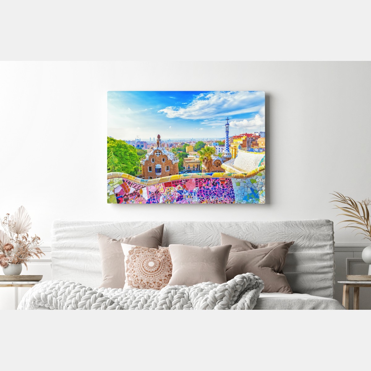 Leinwandbild lebendiges Barcelona Park Güell mosaik panorama – Wallnifity® Leinwandbild lebendiges Barcelona Park Güell mosaik panorama – Wallnifity®