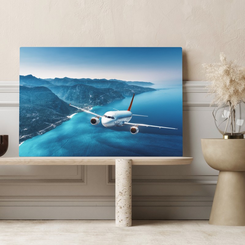 Leinwandbild küstenflug über türkisblauem meer – Wallnifity® Leinwandbild küstenflug über türkisblauem meer – Wallnifity®