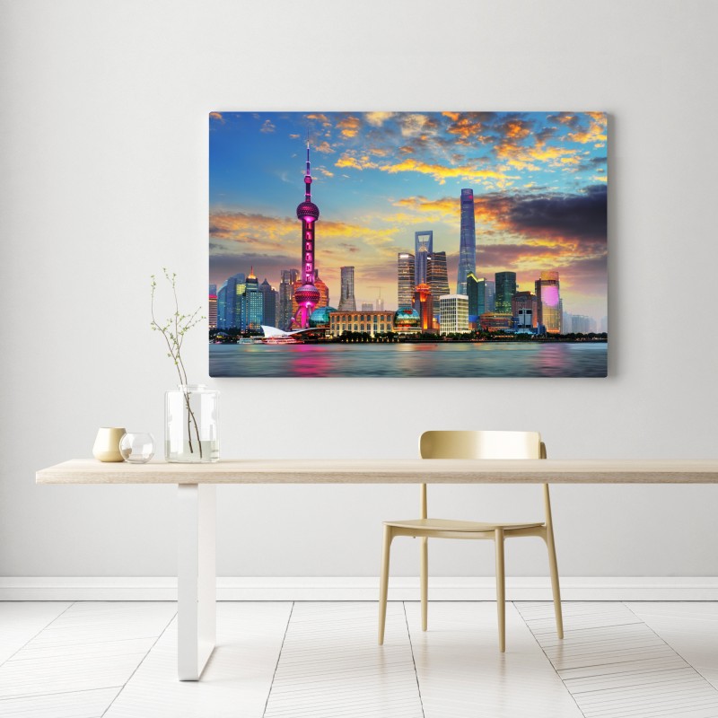 Leinwandbild Shanghai skyline bei sonnenuntergang – Wallnifity® Leinwandbild Shanghai skyline bei sonnenuntergang – Wallnifity®