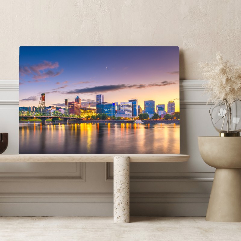 Leinwandbild Portland skyline in der dämmerung über dem Willamette – Wallnifity® Leinwandbild Portland skyline in der dämmerung über dem Willamette – Wallnifity®
