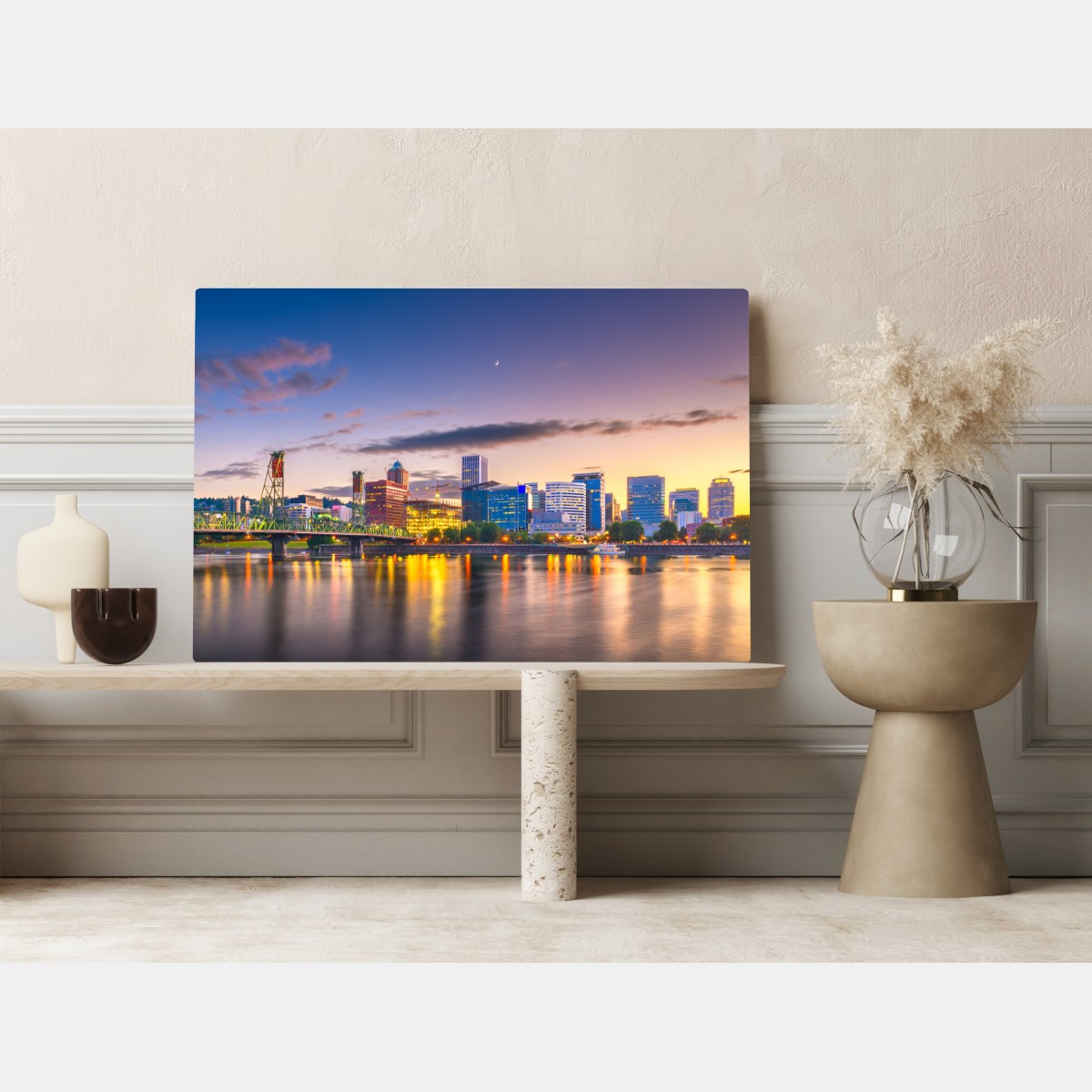 Leinwandbild Portland skyline in der dämmerung über dem Willamette – Wallnifity® Leinwandbild Portland skyline in der dämmerung über dem Willamette – Wallnifity®