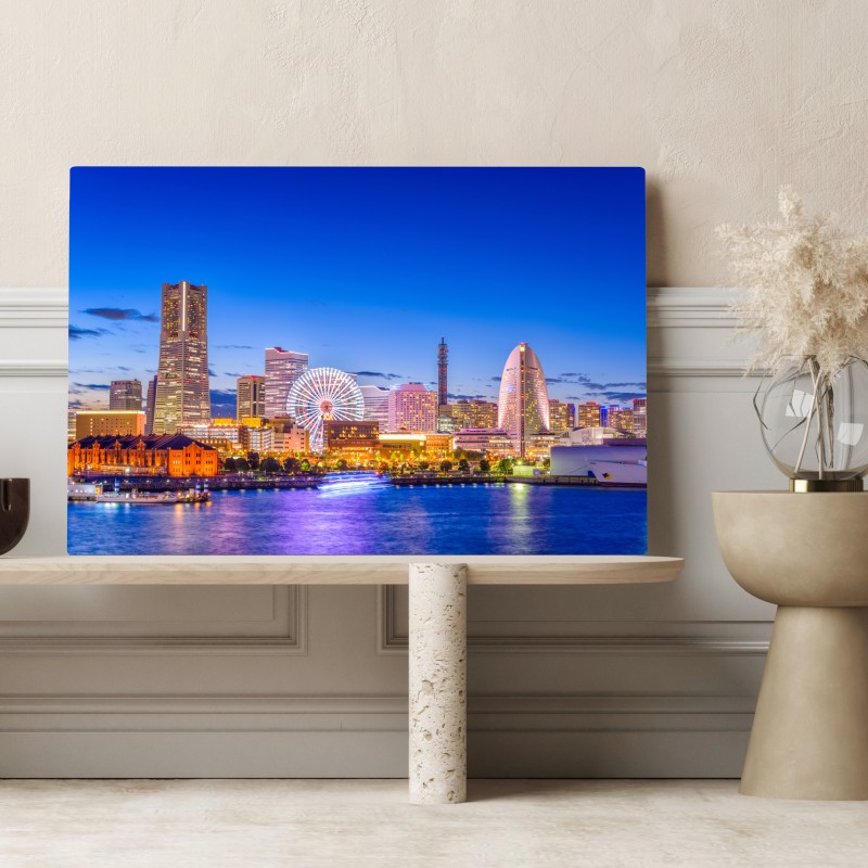 Leinwandbild Yokohama skyline bei dämmerung – Wallnifity® Leinwandbild Yokohama skyline bei dämmerung – Wallnifity®