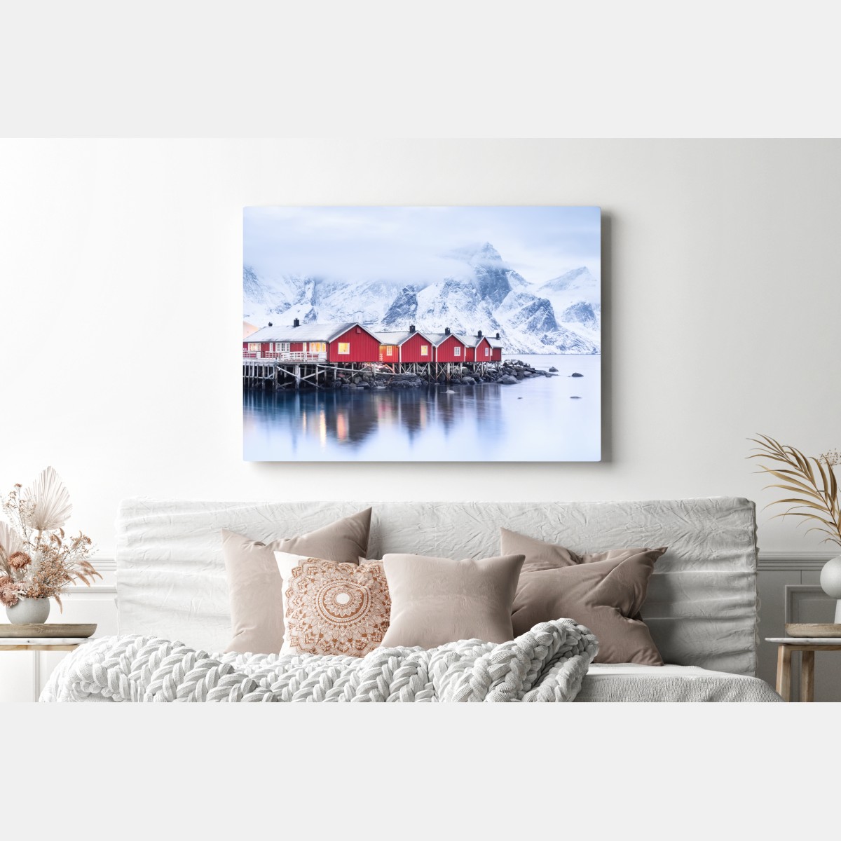 Leinwandbild sonnenaufgang über den roten hütten der Lofoten – Wallnifity® Leinwandbild sonnenaufgang über den roten hütten der Lofoten – Wallnifity®