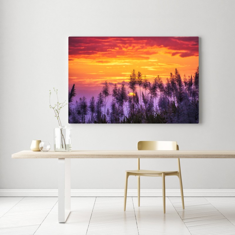Leinwandbild goldener sonnenuntergang über wildgräsern – Wallnifity® Leinwandbild goldener sonnenuntergang über wildgräsern – Wallnifity®
