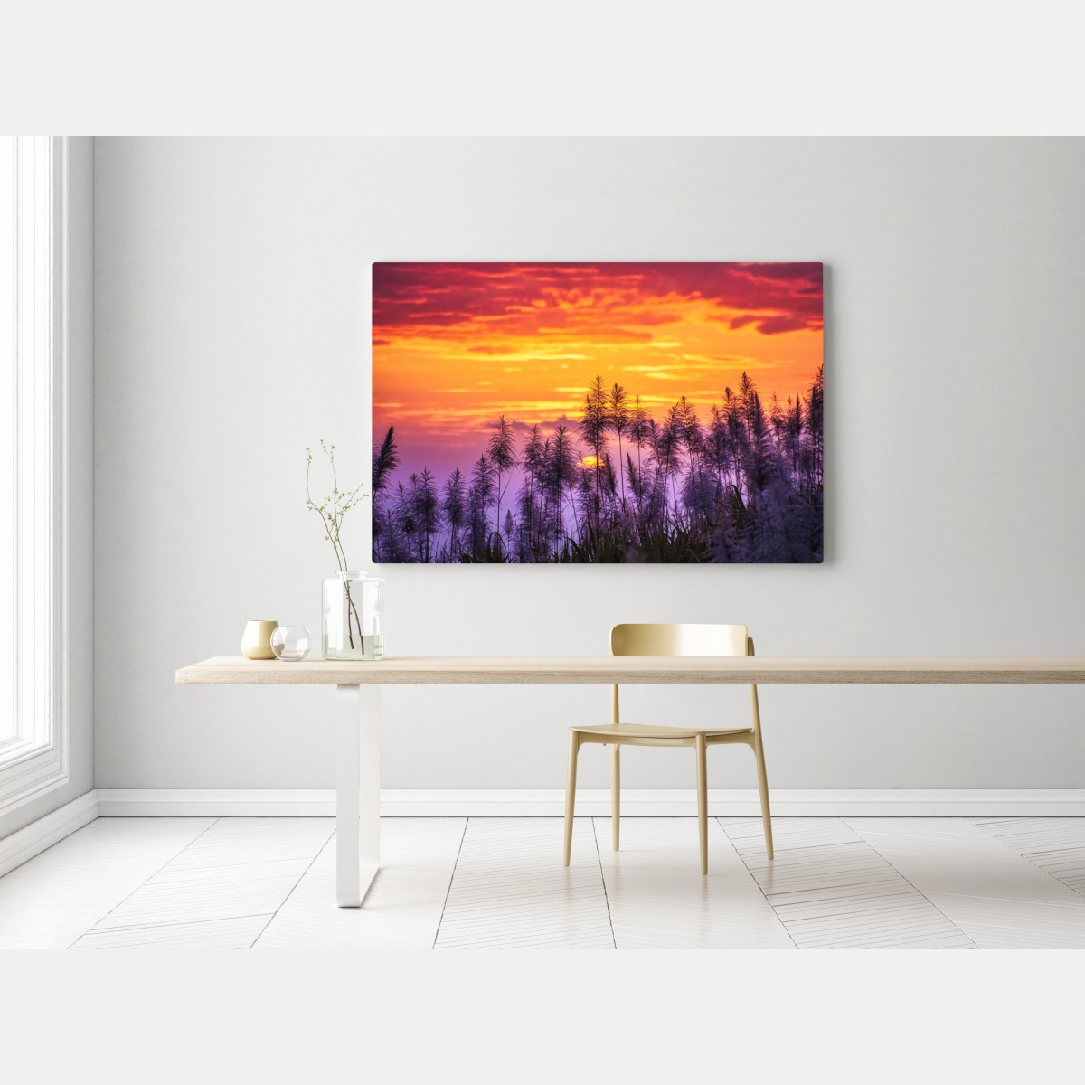 Leinwandbild goldener sonnenuntergang über wildgräsern – Wallnifity® Leinwandbild goldener sonnenuntergang über wildgräsern – Wallnifity®