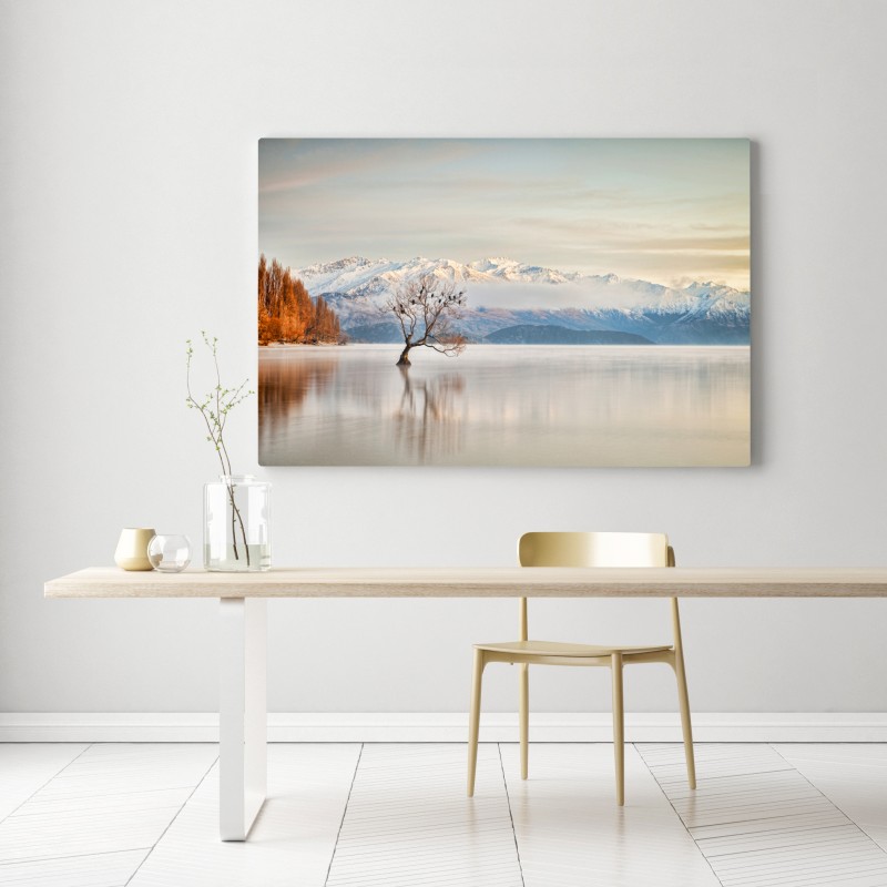 Leinwandbild einsamer baum am see Wanaka – Wallnifity® Leinwandbild einsamer baum am see Wanaka – Wallnifity®