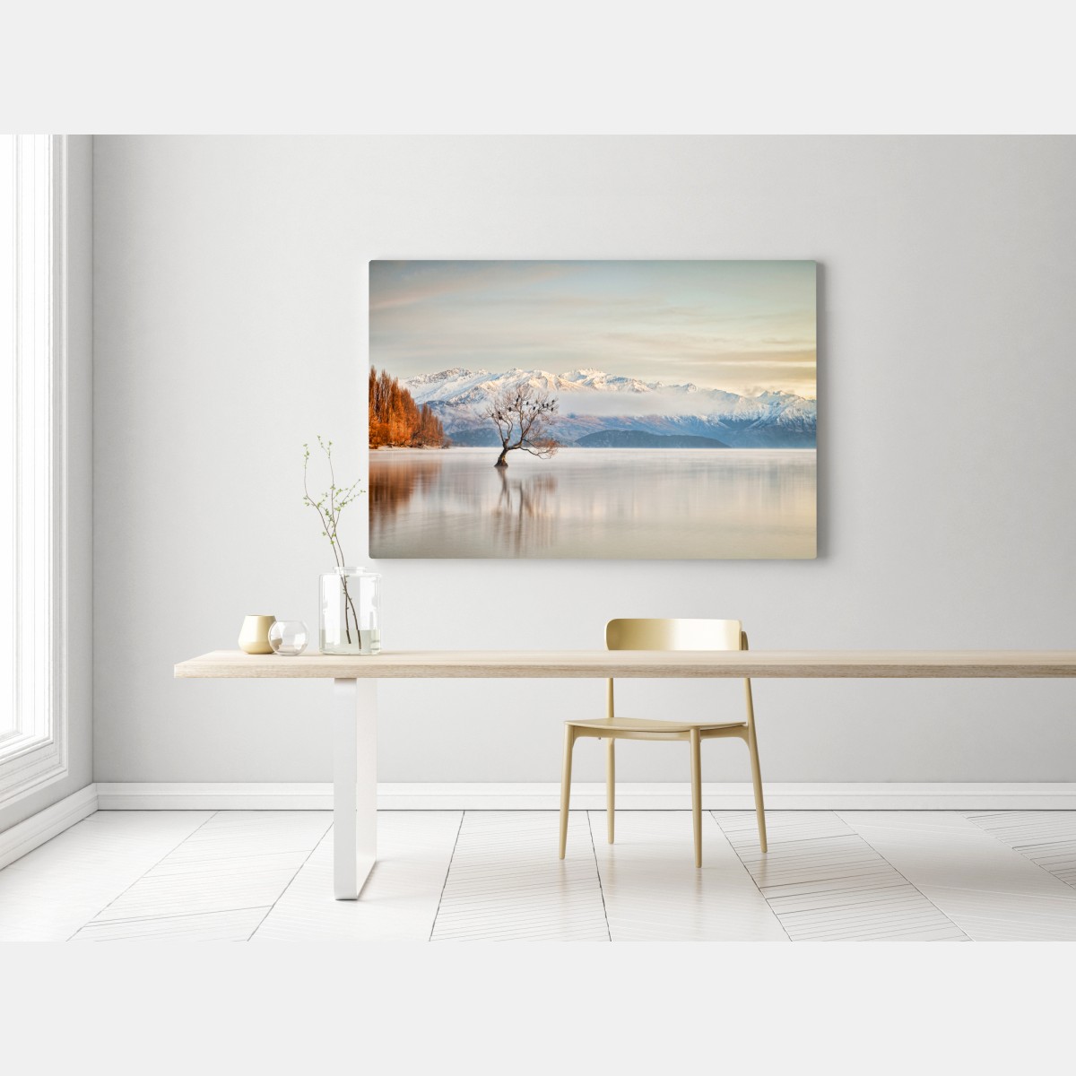 Leinwandbild einsamer baum am see Wanaka – Wallnifity® Leinwandbild einsamer baum am see Wanaka – Wallnifity®