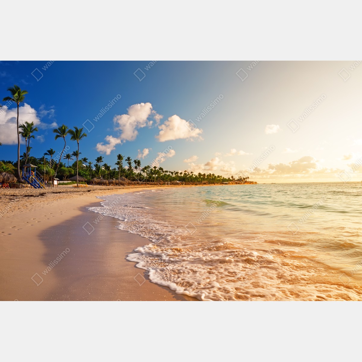 Leinwandbild tropischer sonnenuntergang am strand mit palmensilhouetten – Wallnifity® Leinwandbild tropischer sonnenuntergang am strand mit palmensilhouetten – Wallnifity®