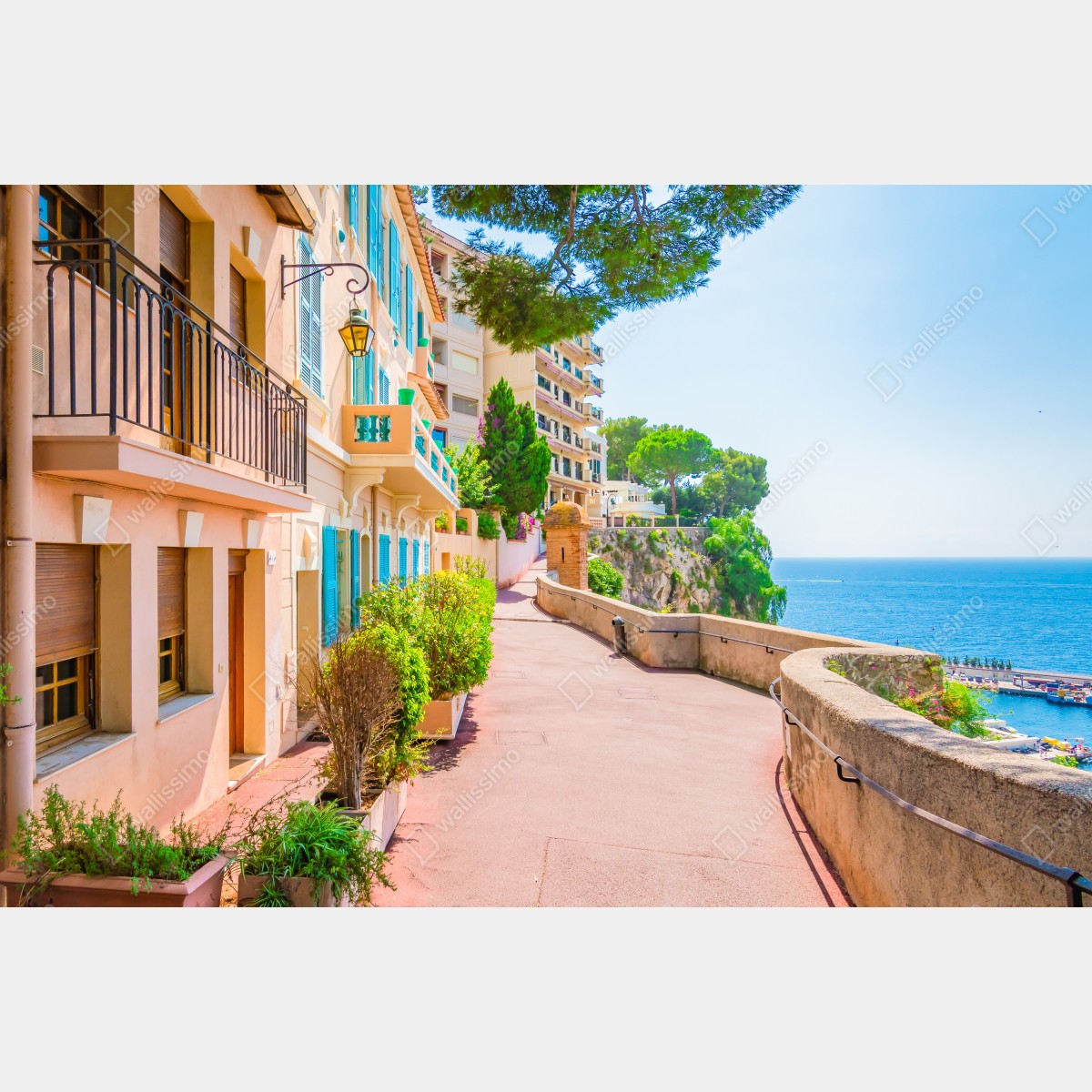 Leinwandbild mediterrane promenade mit pastellfarbenen häusern – Wallnifity® Leinwandbild mediterrane promenade mit pastellfarbenen häusern – Wallnifity®