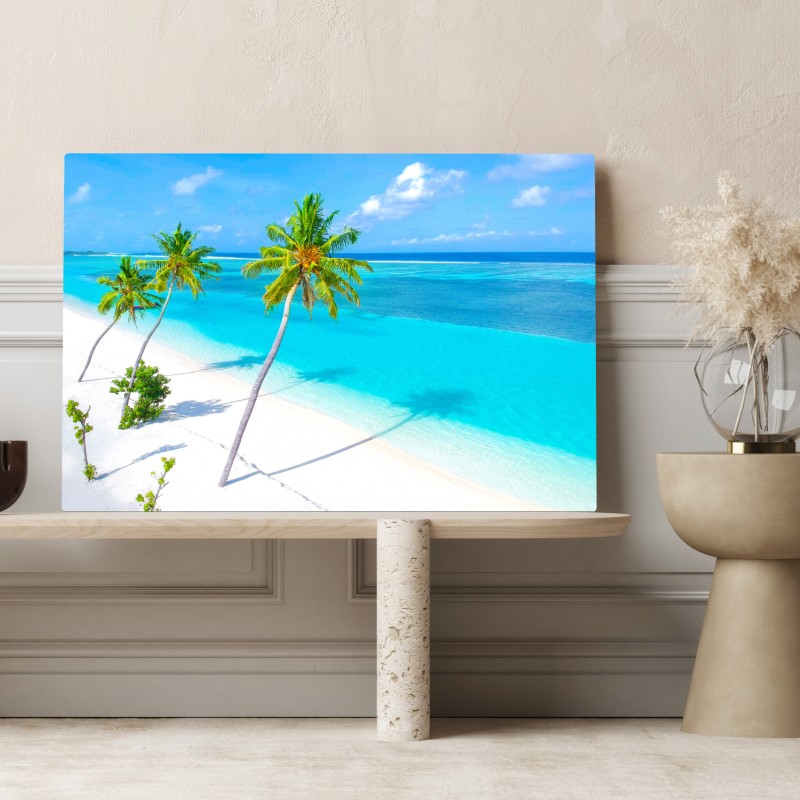 Leinwandbild tropischer türkisfarbener strand mit palmen – Wallnifity® Leinwandbild tropischer türkisfarbener strand mit palmen – Wallnifity®