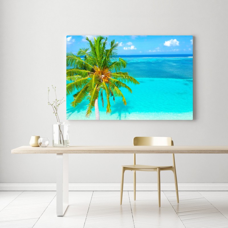 Leinwandbild tropischer türkisstrand mit palme – Wallnifity® Leinwandbild tropischer türkisstrand mit palme – Wallnifity®