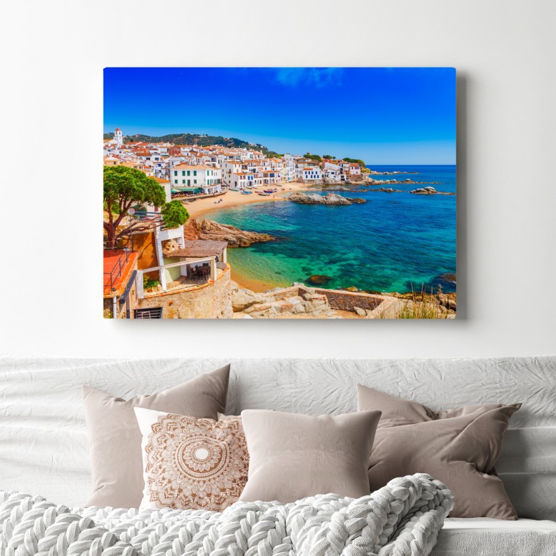 Leinwandbild sonniges mediterranes küstendorf – Wallnifity® Leinwandbild sonniges mediterranes küstendorf – Wallnifity®