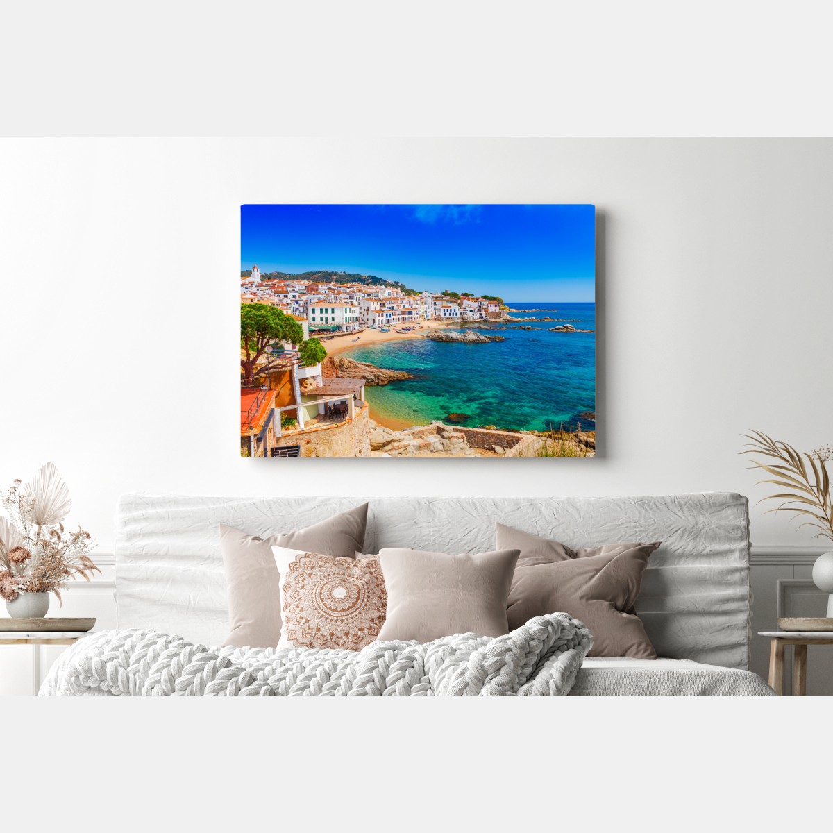 Leinwandbild sonniges mediterranes küstendorf – Wallnifity® Leinwandbild sonniges mediterranes küstendorf – Wallnifity®