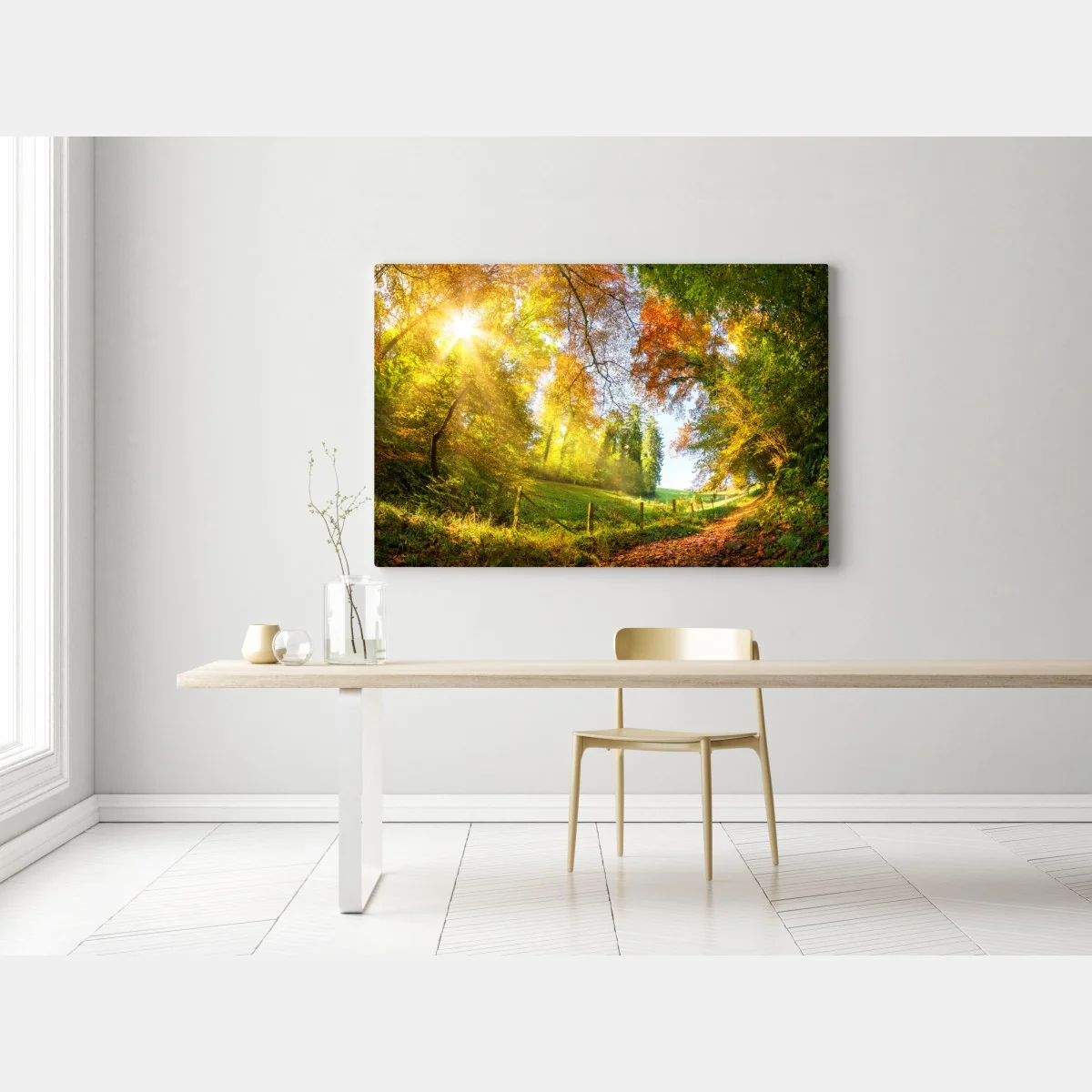 Leinwandbild goldener herbstwaldweg – Wallnifity® Leinwandbild goldener herbstwaldweg – Wallnifity®