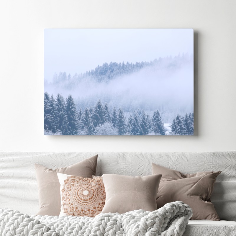 Leinwandbild winternebel über nadelwald – Wallnifity®