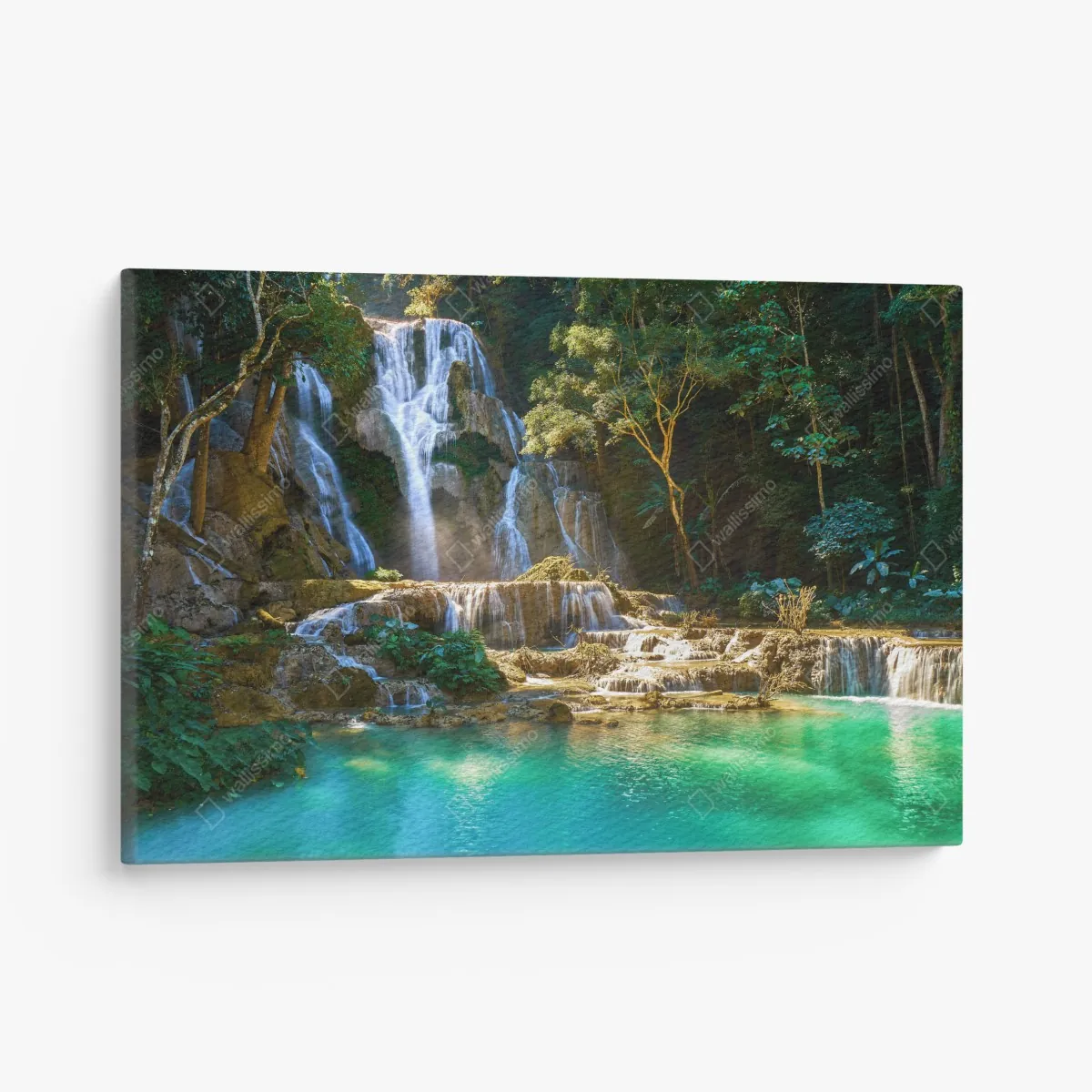 Leinwandbild türkisfarbener wasserfall im üppigen wald – Wallnifity® Leinwandbild türkisfarbener wasserfall im üppigen wald – Wallnifity®