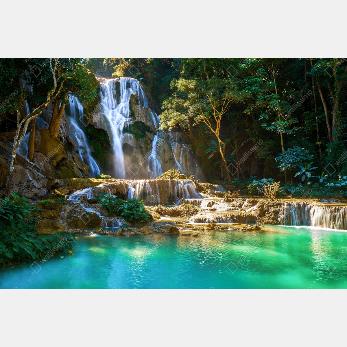 Leinwandbild türkisfarbener wasserfall im üppigen wald – Wallnifity® Leinwandbild türkisfarbener wasserfall im üppigen wald – Wallnifity®