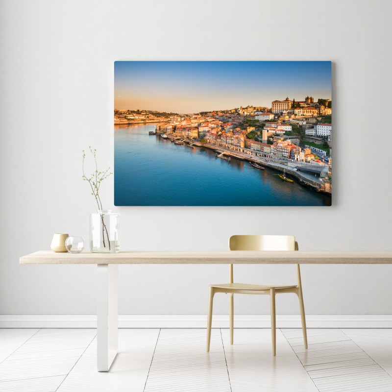 Leinwandbild sonnige Porto ufer-skyline im goldenen licht – Wallnifity® Leinwandbild sonnige Porto ufer-skyline im goldenen licht – Wallnifity®