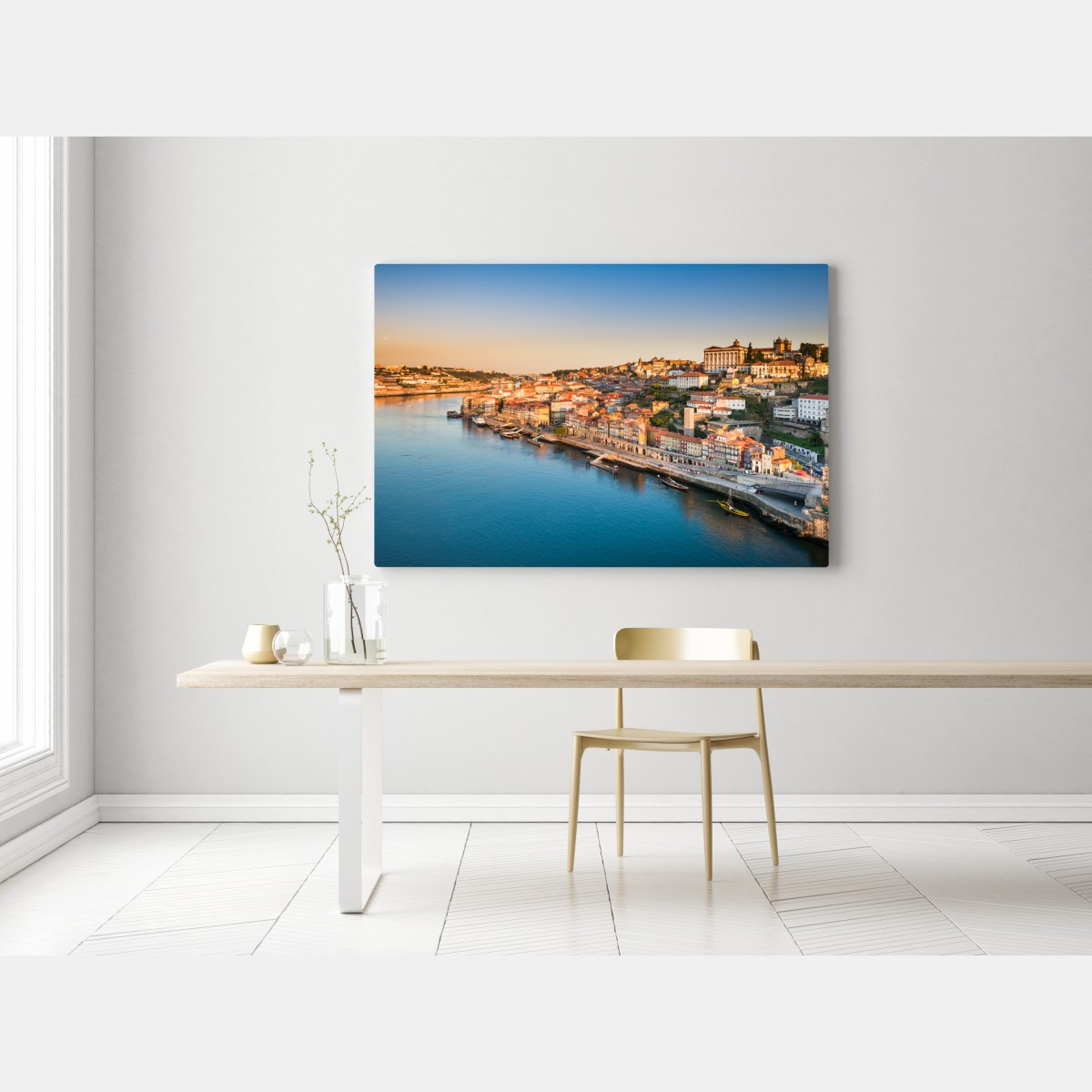 Leinwandbild sonnige Porto ufer-skyline im goldenen licht – Wallnifity® Leinwandbild sonnige Porto ufer-skyline im goldenen licht – Wallnifity®