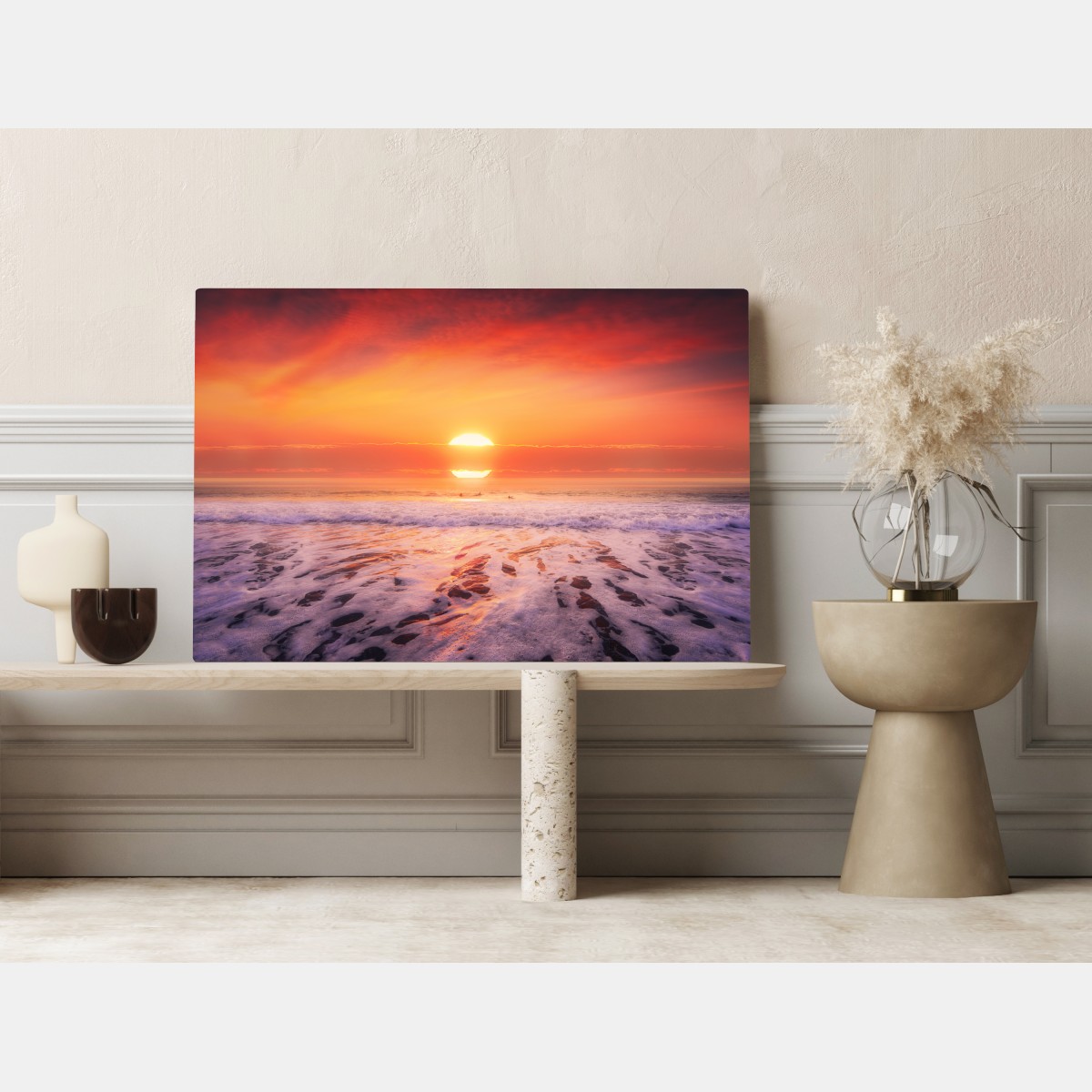 Leinwandbild goldener sonnenuntergang über ruhigem strand – Wallnifity® Leinwandbild goldener sonnenuntergang über ruhigem strand – Wallnifity®