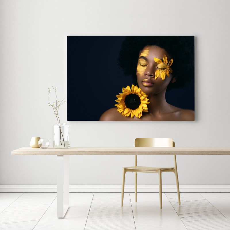 Leinwandbild sonnenblumen muse: florales gesichtsporträt – Wallnifity®