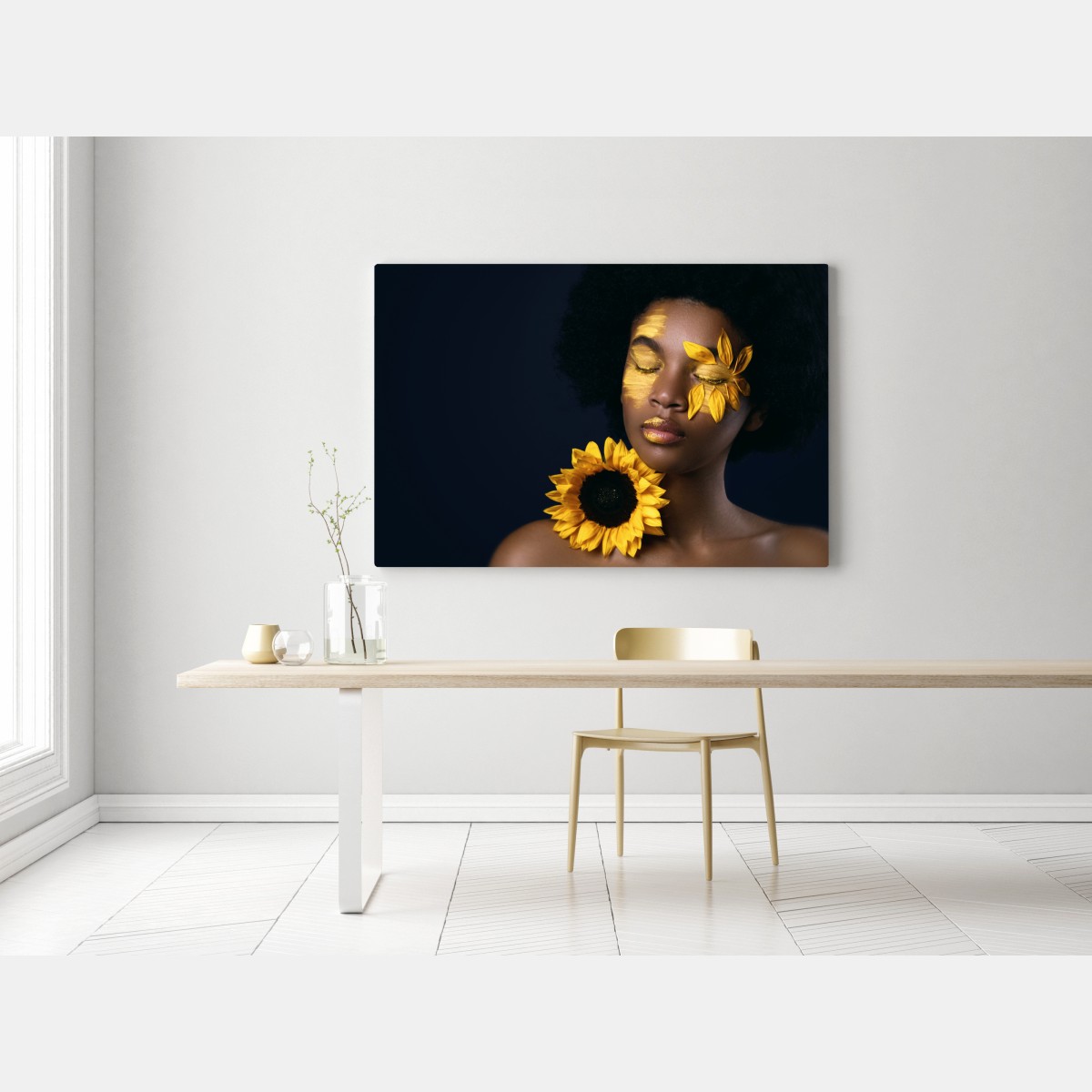 Leinwandbild sonnenblumen muse: florales gesichtsporträt – Wallnifity®