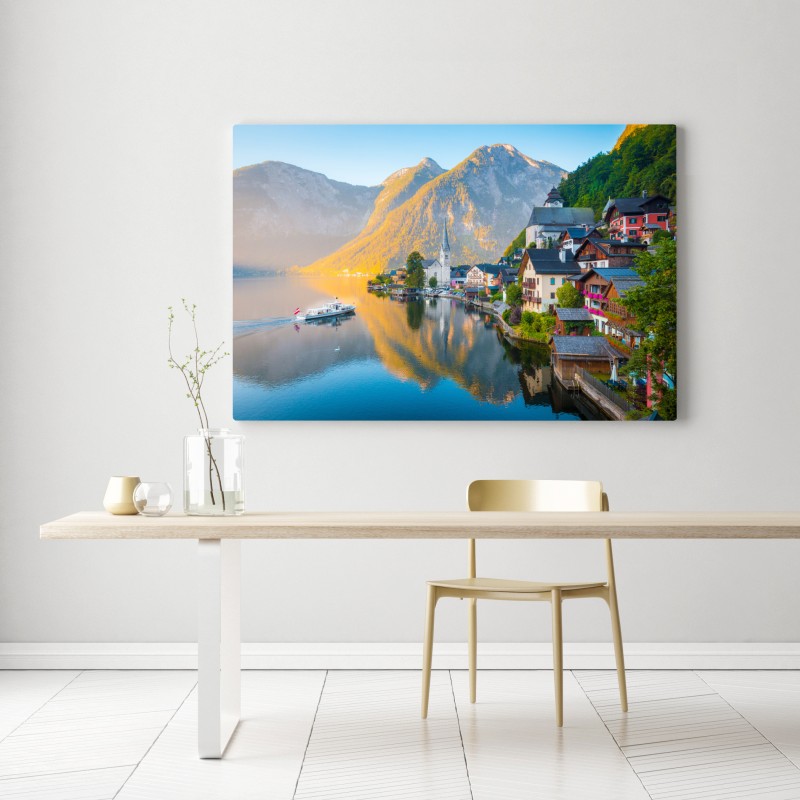 Leinwandbild morgendlicher lichtglanz über Hallstatt am see – Wallnifity® Leinwandbild morgendlicher lichtglanz über Hallstatt am see – Wallnifity®
