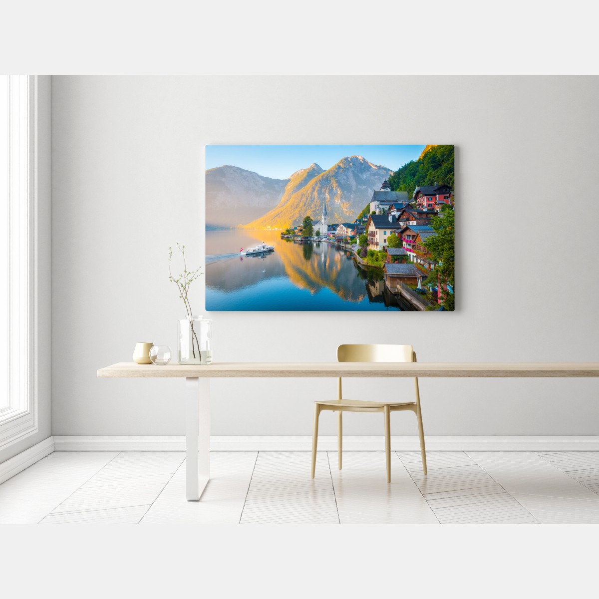 Leinwandbild morgendlicher lichtglanz über Hallstatt am see – Wallnifity® Leinwandbild morgendlicher lichtglanz über Hallstatt am see – Wallnifity®