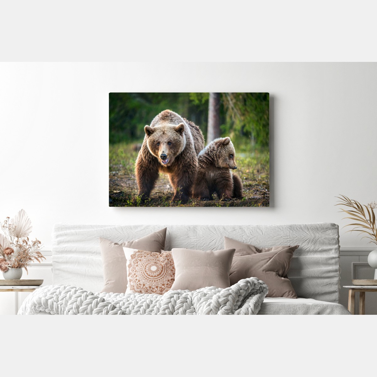 Leinwandbild braunbär mit jungem im wald – Wallnifity® Leinwandbild braunbär mit jungem im wald – Wallnifity®