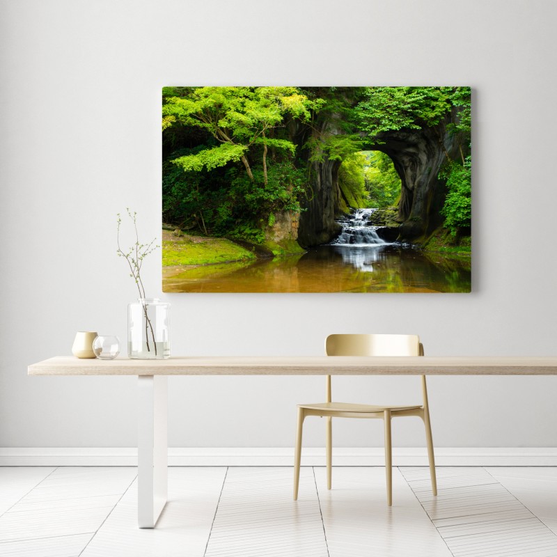 Leinwandbild geheimer wasserfall im felsbogen – Wallnifity® Leinwandbild geheimer wasserfall im felsbogen – Wallnifity®