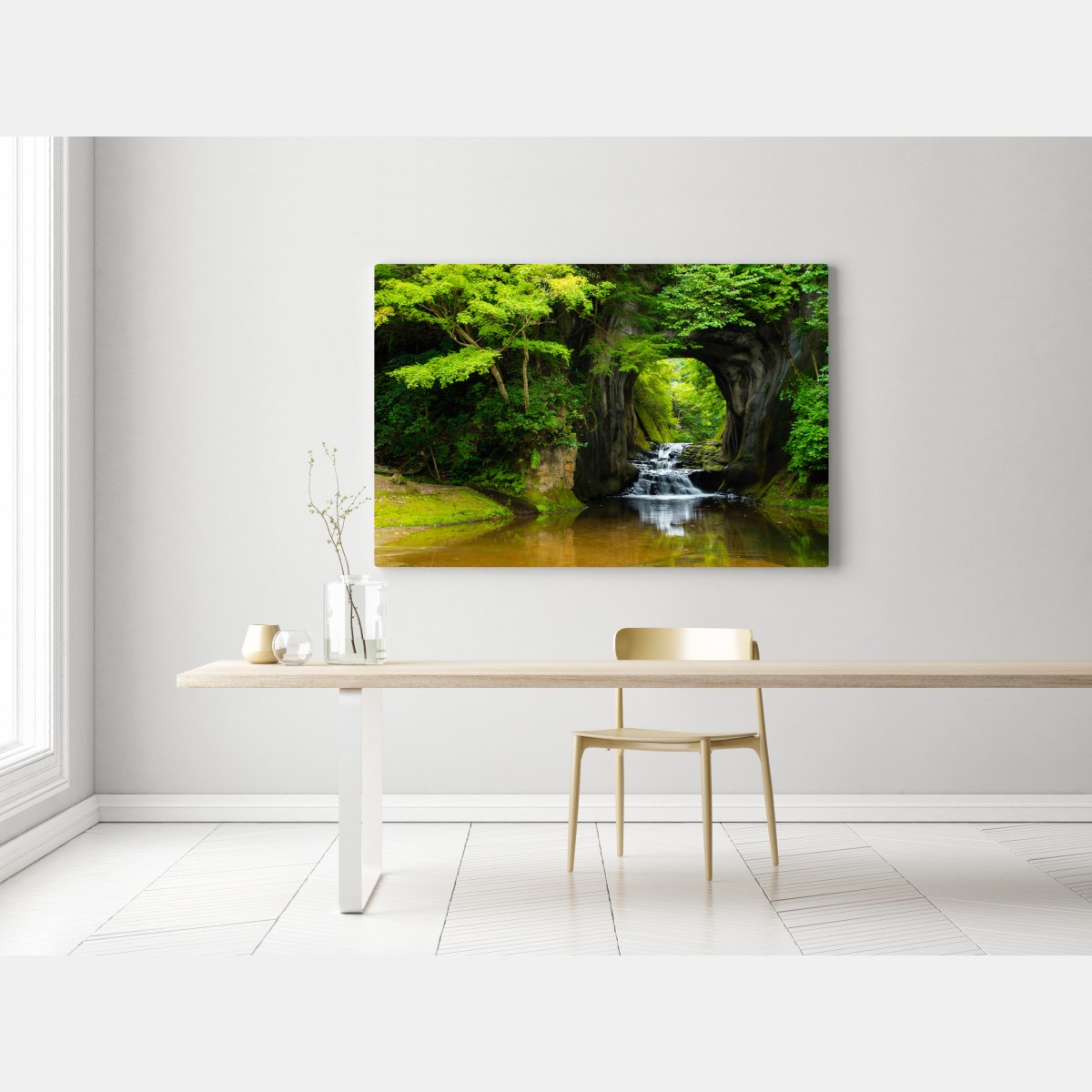 Leinwandbild geheimer wasserfall im felsbogen – Wallnifity® Leinwandbild geheimer wasserfall im felsbogen – Wallnifity®