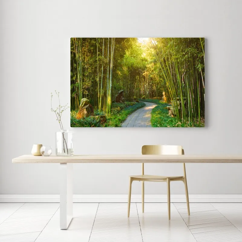 Leinwandbild ruhiger bambuswald mit pfad – Wallnifity® Leinwandbild ruhiger bambuswald mit pfad – Wallnifity®