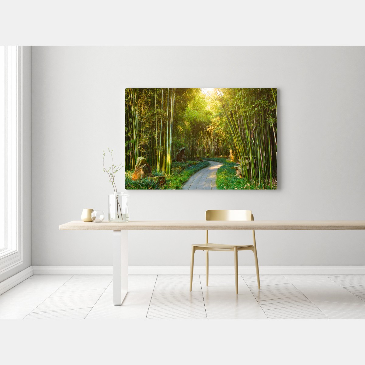 Leinwandbild ruhiger bambuswald mit pfad – Wallnifity® Leinwandbild ruhiger bambuswald mit pfad – Wallnifity®