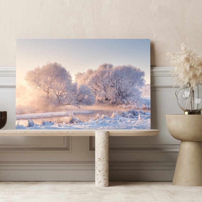 Leinwandbild raureifbedeckte bäume bei sonnenaufgang – Wallnifity® Leinwandbild raureifbedeckte bäume bei sonnenaufgang – Wallnifity®