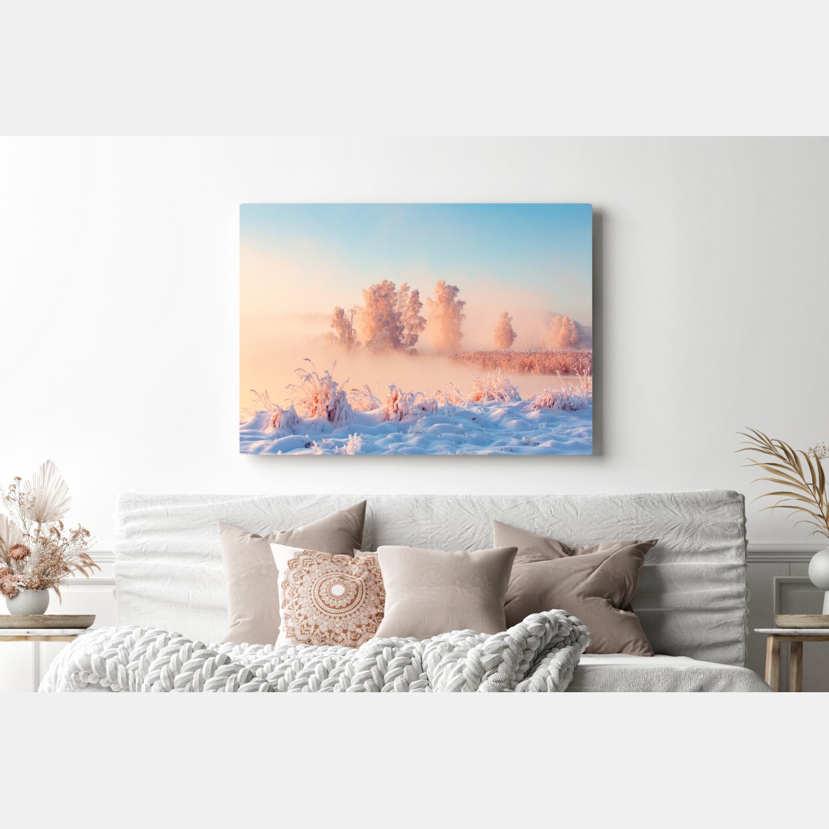 Leinwandbild winterlicher sonnenaufgang über einer frostigen wiese – Wallnifity® Leinwandbild winterlicher sonnenaufgang über einer frostigen wiese – Wallnifity®