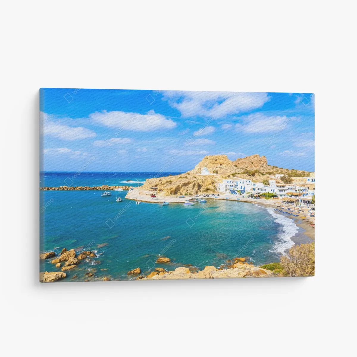 Leinwandbild sonniger hafen Finiki an der Küste von Karpathos – Wallnifity® Leinwandbild sonniger hafen Finiki an der Küste von Karpathos – Wallnifity®