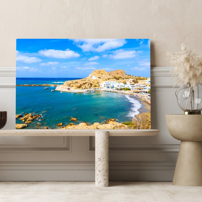 Leinwandbild sonniger hafen Finiki an der Küste von Karpathos – Wallnifity® Leinwandbild sonniger hafen Finiki an der Küste von Karpathos – Wallnifity®