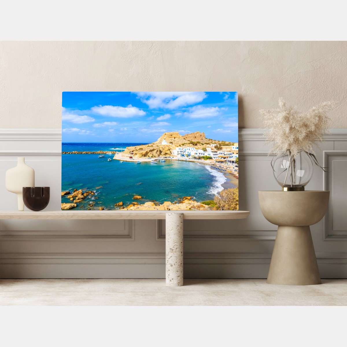 Leinwandbild sonniger hafen Finiki an der Küste von Karpathos – Wallnifity® Leinwandbild sonniger hafen Finiki an der Küste von Karpathos – Wallnifity®