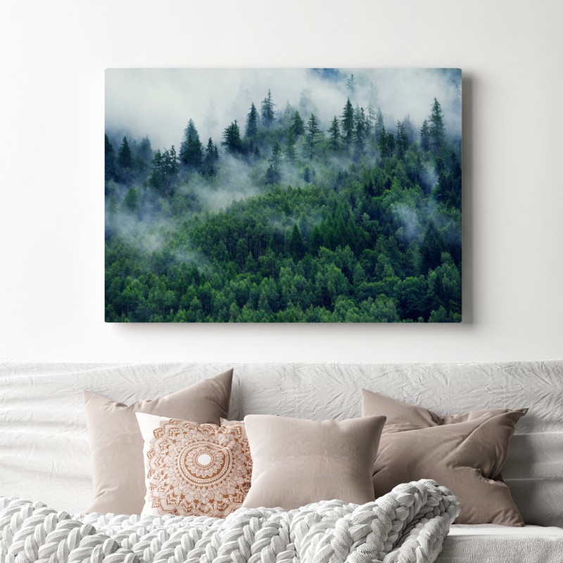 Leinwandbild nebliger grüner wald – Wallnifity® Leinwandbild nebliger grüner wald – Wallnifity®