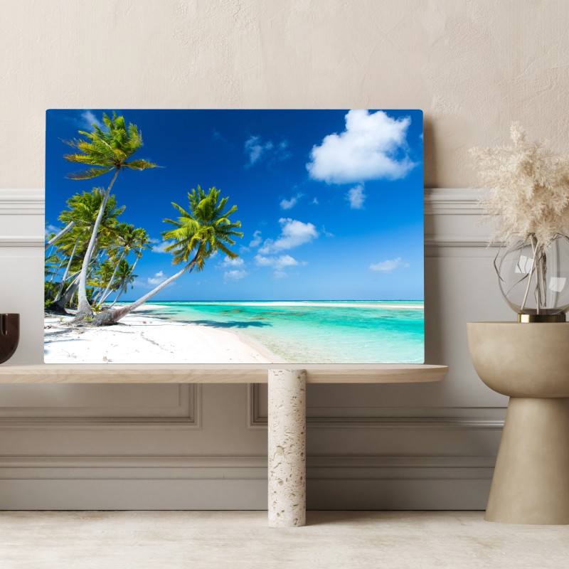 Leinwandbild tropischer strand mit palmen und türkisfarbenem wasser – Wallnifity® Leinwandbild tropischer strand mit palmen und türkisfarbenem wasser – Wallnifity®