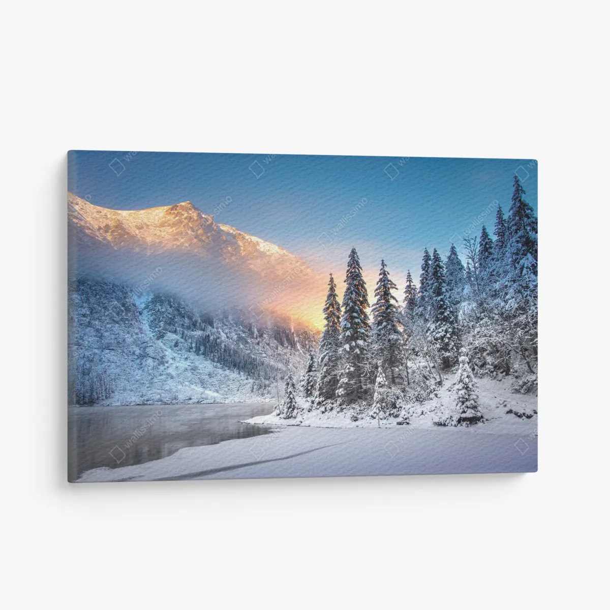 Leinwandbild winterlicher sonnenaufgang am Morskie Oko – Wallnifity® Leinwandbild winterlicher sonnenaufgang am Morskie Oko – Wallnifity®