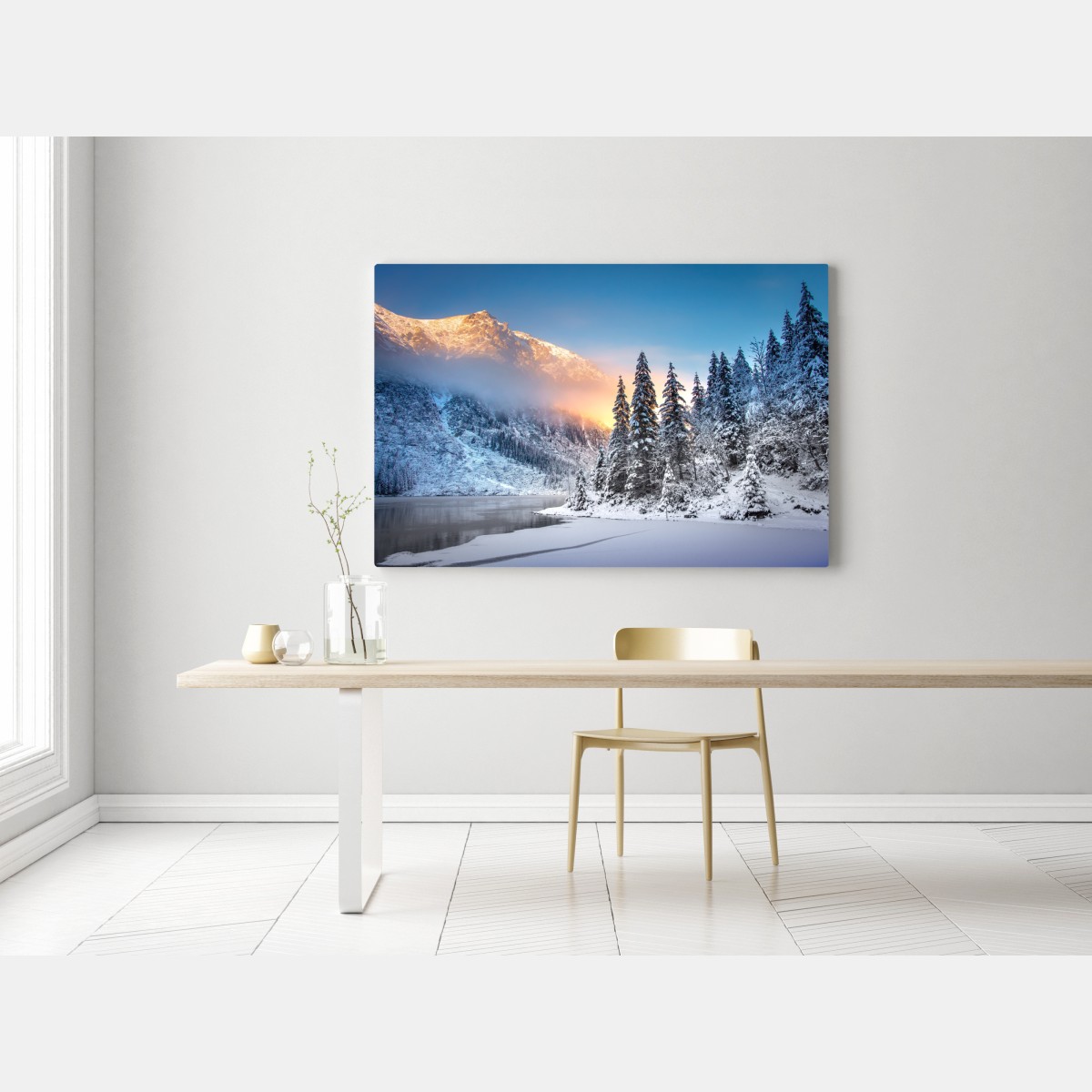 Leinwandbild winterlicher sonnenaufgang am Morskie Oko – Wallnifity® Leinwandbild winterlicher sonnenaufgang am Morskie Oko – Wallnifity®